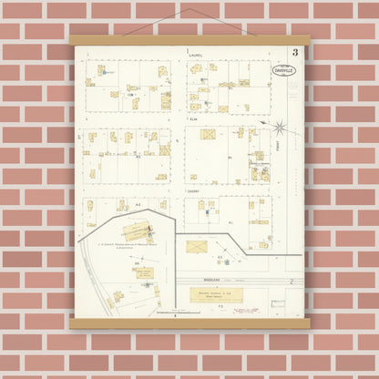Old map wall art mockup — magnetic wood frame on brick wall — Sanborn Fire Insurance Map from Davis, Yolo County, California (1900), Sheet #0003