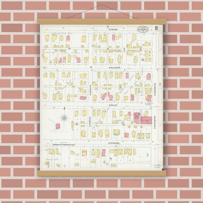 Old map wall art mockup — magnetic wood frame on brick wall — Sanborn Fire Insurance Map from Kokomo, Howard County, Indiana (1902), Sheet #0003