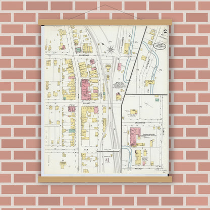 Old map wall art mockup — magnetic wood frame on brick wall — Sanborn Fire Insurance Map from Leetonia, Columbiana County, Ohio (1898), Sheet #0002
