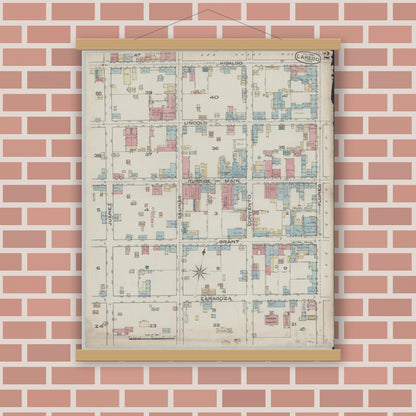 Old map wall art mockup — magnetic wood frame on brick wall — Sanborn Fire Insurance Map from Laredo, Webb County, Texas (1885), Sheet #0002