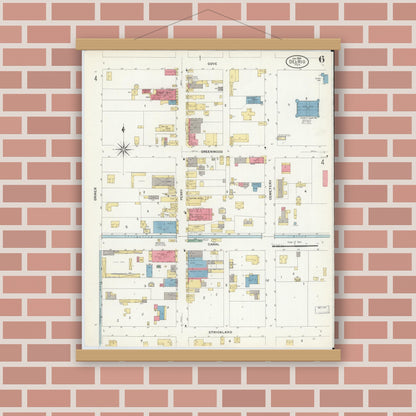 Old map wall art mockup — magnetic wood frame on brick wall — Sanborn Fire Insurance Map from Del Rio, Val Verde County, Texas (1909), Sheet #0006