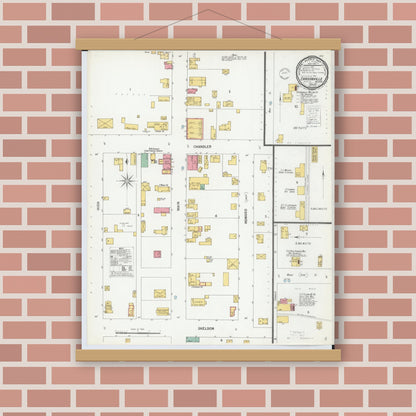 Old map wall art mockup — magnetic wood frame on brick wall — Sanborn Fire Insurance Map from Carsonville, Sanilac County, Michigan (1900), Sheet #0001