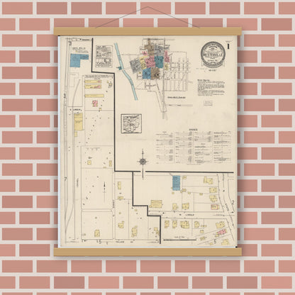 Old map wall art mockup — magnetic wood frame on brick wall — Sanborn Fire Insurance Map from Westerville, Franklin County, Ohio (1922) - Complete Map Set