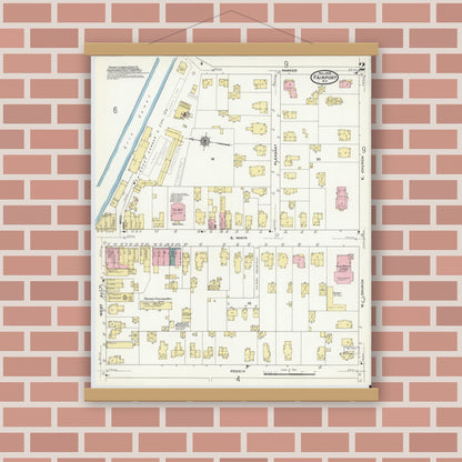 Old map wall art mockup — magnetic wood frame on brick wall — Sanborn Fire Insurance Map from Fairport, Monroe County, New York (1909) - Complete Map Set