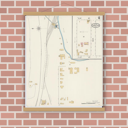 Old map wall art mockup — magnetic wood frame on brick wall — Sanborn Fire Insurance Map from Carlton, Carlton County, Minnesota (1892), Sheet #0002