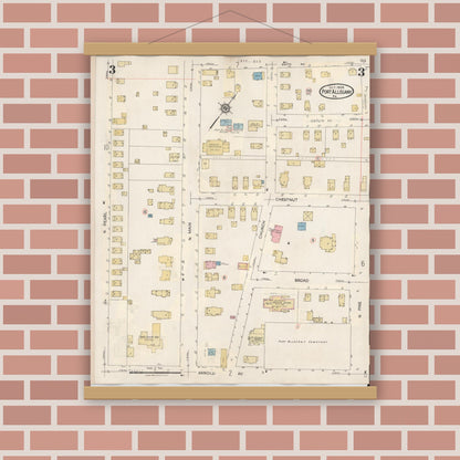 Old map wall art mockup — magnetic wood frame on brick wall — Sanborn Fire Insurance Map from Port Allegany, McKean County, Pennsylvania (1940), Sheet #0003