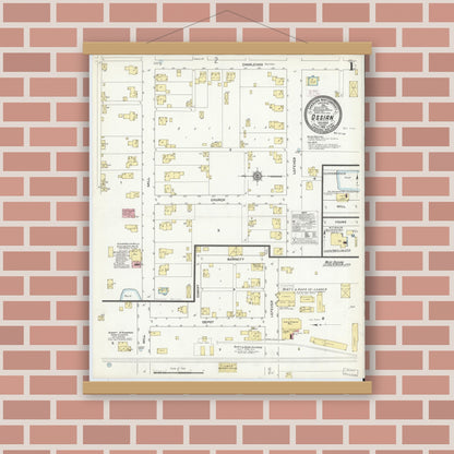 Old map wall art mockup — magnetic wood frame on brick wall — Sanborn Fire Insurance Map from Ossian, Wells County, Indiana (1912) - Complete Map Set