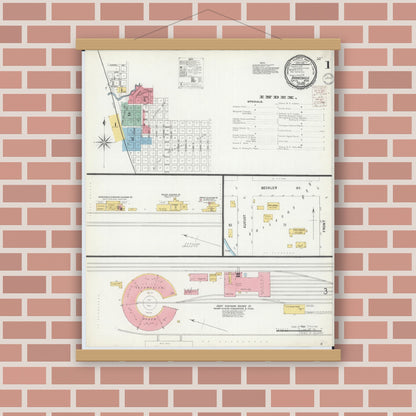 Old map wall art mockup — magnetic wood frame on brick wall — Sanborn Fire Insurance Map from Barnesville, Clay County, Minnesota (1899), Sheet #0001