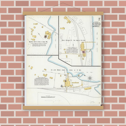 Old map wall art mockup — magnetic wood frame on brick wall — Sanborn Fire Insurance Map from Gladstone, Delta County, Michigan (1900), Sheet #0007