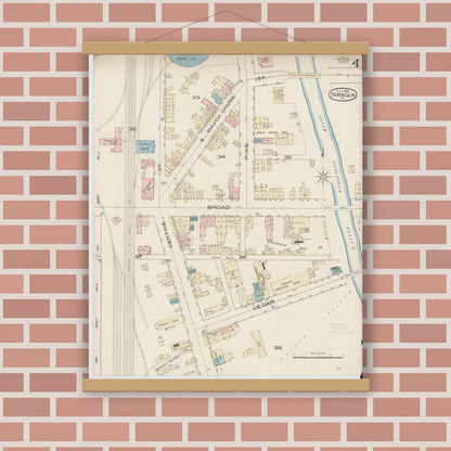 Old map wall art mockup — magnetic wood frame on brick wall — Sanborn Fire Insurance Map from Tamaqua, Schuylkill County, Pennsylvania (1885), Sheet #0004