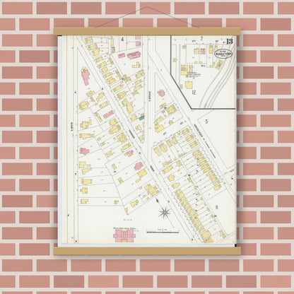 Old map wall art mockup — magnetic wood frame on brick wall — Sanborn Fire Insurance Map from Middletown, Butler County, Ohio (1901), Sheet #0013
