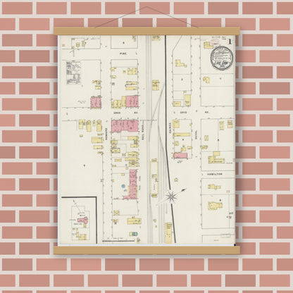 Old map wall art mockup — magnetic wood frame on brick wall — Sanborn Fire Insurance Map from Live Oak, Suwanee County, Florida (1895) - Complete Map Set