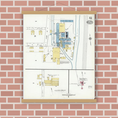 Old map wall art mockup — magnetic wood frame on brick wall — Sanborn Fire Insurance Map from Webster, Worcester County, Massachusetts (1920), Sheet #0012
