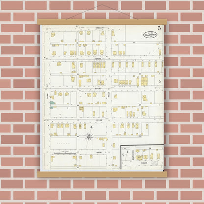 Old map wall art mockup — magnetic wood frame on brick wall — Sanborn Fire Insurance Map from Belle Vernon, Fayette County, Pennsylvania (1905), Sheet #0005