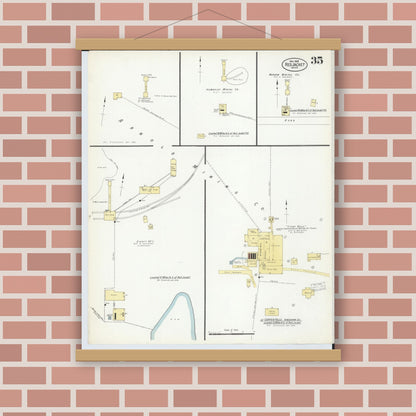 Old map wall art mockup — magnetic wood frame on brick wall — Sanborn Fire Insurance Map from Red Jacket, Houghton County, Michigan (1908), Sheet #0035