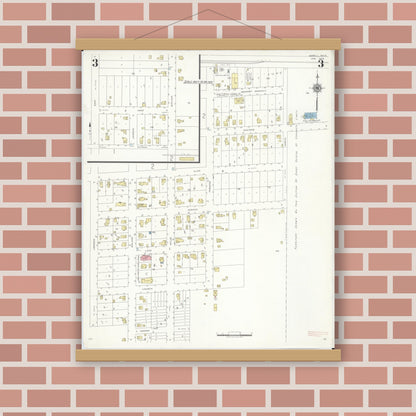 Old map wall art mockup — magnetic wood frame on brick wall — Sanborn Fire Insurance Map from Merrill, Saginaw County, Michigan (1939), Sheet #0003