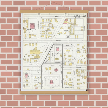 Old map wall art mockup — magnetic wood frame on brick wall — Sanborn Fire Insurance Map from Jackson, Jackson County, Michigan (1899), Sheet #0028