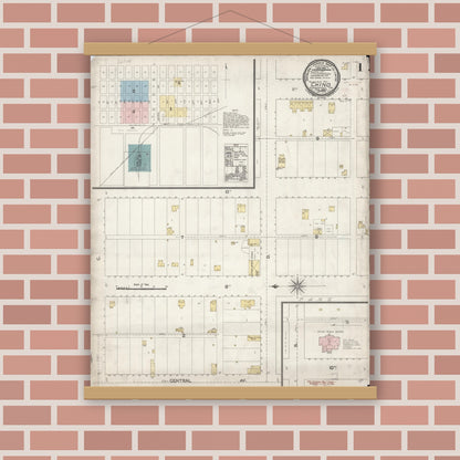 Old map wall art mockup — magnetic wood frame on brick wall — Sanborn Fire Insurance Map from Chino, San Bernardino County, California (1895), Sheet #0001