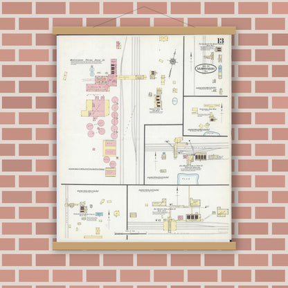 Old map wall art mockup — magnetic wood frame on brick wall — Sanborn Fire Insurance Map from Murphysboro, Jackson County, Illinois (1914), Sheet #0013