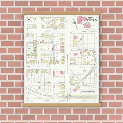 Old map wall art mockup — magnetic wood frame on brick wall — Sanborn Fire Insurance Map from Circleville, Pickaway County, Ohio (1927), Sheet #0005