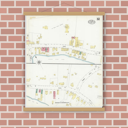 Old map wall art mockup — magnetic wood frame on brick wall — Sanborn Fire Insurance Map from Glen Cove, Nassau County, New York (1908), Sheet #0012