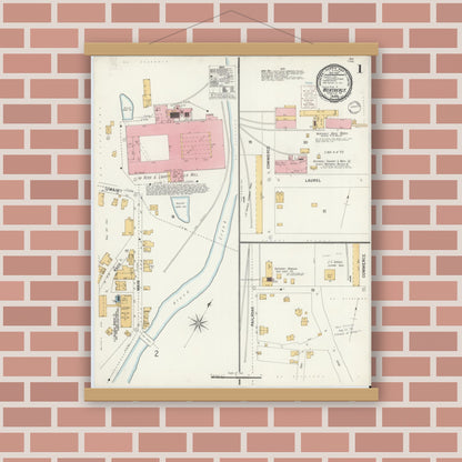 Old map wall art mockup — magnetic wood frame on brick wall — Sanborn Fire Insurance Map from Weatherly, Carbon County, Pennsylvania (1900) - Complete Map Set