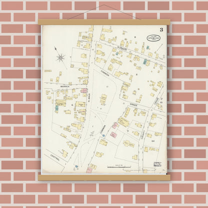 Old map wall art mockup — magnetic wood frame on brick wall — Sanborn Fire Insurance Map from Ipswich, Essex County, Massachusetts (1892), Sheet #0003