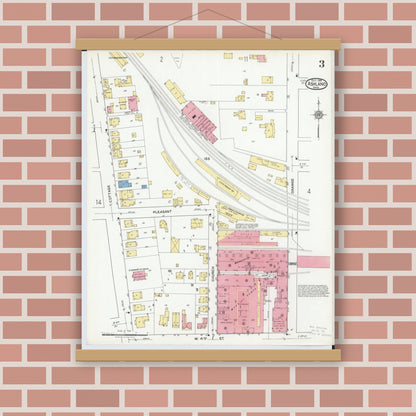 Old map wall art mockup — magnetic wood frame on brick wall — Sanborn Fire Insurance Map from Ashland, Ashland County, Ohio (1919), Sheet #0003
