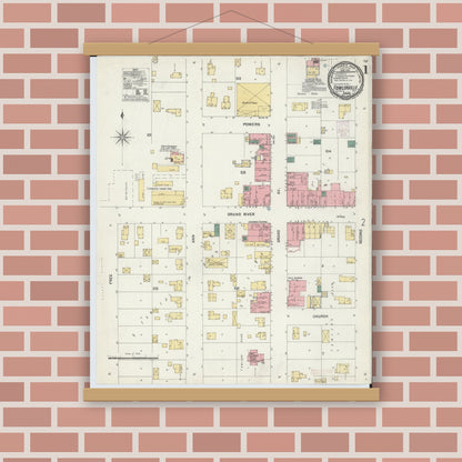 Old map wall art mockup — magnetic wood frame on brick wall — Sanborn Fire Insurance Map from Fowlerville, Livingston County, Michigan (1901), Sheet #0001