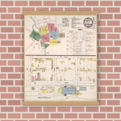 Old map wall art mockup — magnetic wood frame on brick wall — Sanborn Fire Insurance Map from Hollidaysburg, Blair County, Pennsylvania (1901), Sheet #0001