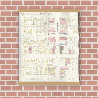 Old map wall art mockup — magnetic wood frame on brick wall — Sanborn Fire Insurance Map from Borger, Hutchinson County, Texas (1950), Sheet #0006