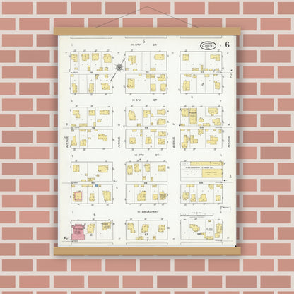 Old map wall art mockup — magnetic wood frame on brick wall — Sanborn Fire Insurance Map from Cisco, Eastland County, Texas (1920), Sheet #0006