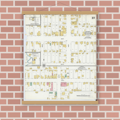 Old map wall art mockup — magnetic wood frame on brick wall — Sanborn Fire Insurance Map from Ashland, Ashland County, Ohio (1904), Sheet #0010
