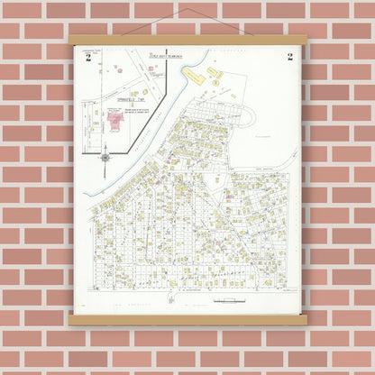 Old map wall art mockup — magnetic wood frame on brick wall — Sanborn Fire Insurance Map from Lakemore, Summit County, Ohio (1940), Sheet #0002