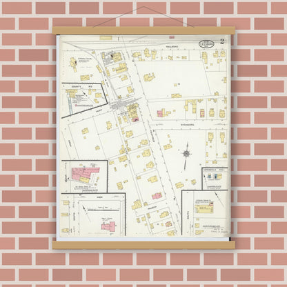 Old map wall art mockup — magnetic wood frame on brick wall — Sanborn Fire Insurance Map from Leesburg, Highland County, Ohio (1911), Sheet #0002