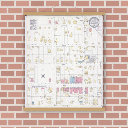Old map wall art mockup — magnetic wood frame on brick wall — Sanborn Fire Insurance Map from Frankford, Pike County, Missouri (1902) - Complete Map Set