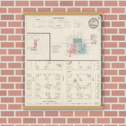 Old map wall art mockup — magnetic wood frame on brick wall — Sanborn Fire Insurance Map from Thorntown, Boone County, Indiana (1886) - Complete Map Set