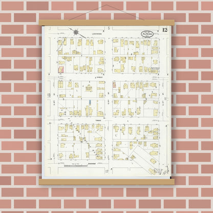 Old map wall art mockup — magnetic wood frame on brick wall — Sanborn Fire Insurance Map from Alpena, Alpena County, Michigan (1910), Sheet #0012
