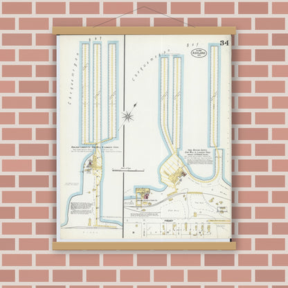 Old map wall art mockup — magnetic wood frame on brick wall — Sanborn Fire Insurance Map from Ashland, Ashland County, Wisconsin (1901), Sheet #0034