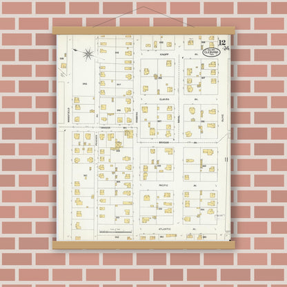 Old map wall art mockup — magnetic wood frame on brick wall — Sanborn Fire Insurance Map from Cleburne, Johnson County, Texas (1904), Sheet #0012