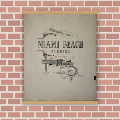 Old map wall art mockup — magnetic wood frame on brick wall — Sanborn Fire Insurance Map from Miami Beach, Dade County, Florida (1951), Sheet #0001