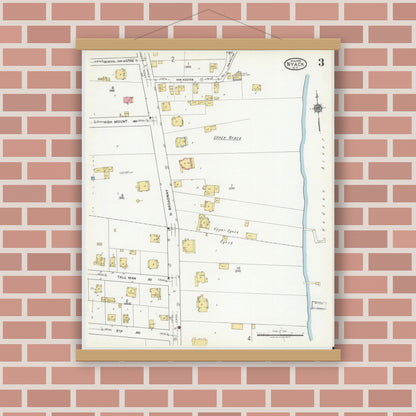 Old map wall art mockup — magnetic wood frame on brick wall — Sanborn Fire Insurance Map from Nyack, Rockland County, New York. (1919), Sheet #0003