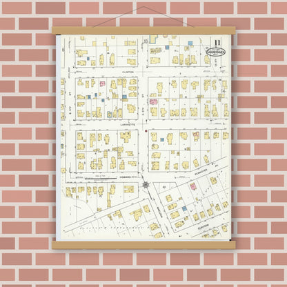 Old map wall art mockup — magnetic wood frame on brick wall — Sanborn Fire Insurance Map from Grand Haven, Ottawa County, Michigan (1920), Sheet #0011