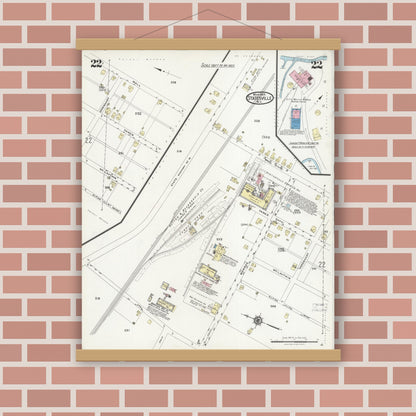 Old map wall art mockup — magnetic wood frame on brick wall — Sanborn Fire Insurance Map from Statesville, Iredell County, North Carolina (1925), Sheet #0022