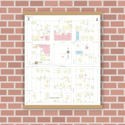 Old map wall art mockup — magnetic wood frame on brick wall — Sanborn Fire Insurance Map from Prairie City, Jasper County, Iowa (1940), Sheet #0002