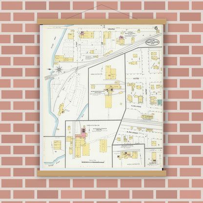 Old map wall art mockup — magnetic wood frame on brick wall — Sanborn Fire Insurance Map from Port Clinton, Ottawa County, Ohio (1904), Sheet #0006