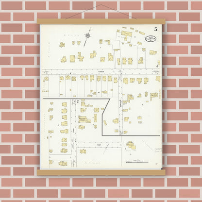 Old map wall art mockup — magnetic wood frame on brick wall — Sanborn Fire Insurance Map from Clinton, Hunterdon County, New Jersey (1912), Sheet #0005