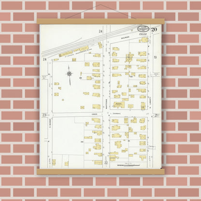 Old map wall art mockup — magnetic wood frame on brick wall — Sanborn Fire Insurance Map from Endicott, Broome County, New York (1918), Sheet #0020