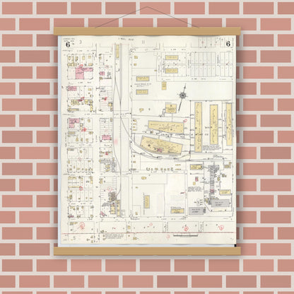 Old map wall art mockup — magnetic wood frame on brick wall — Sanborn Fire Insurance Map from Lamesa, Dawson County, Texas (1948), Sheet #0006