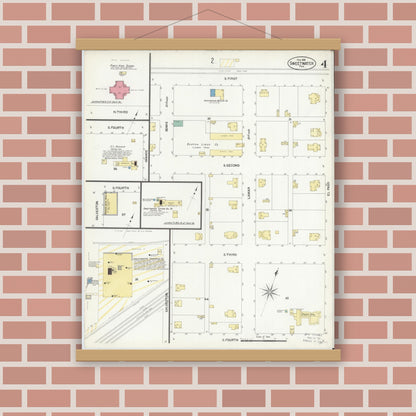 Old map wall art mockup — magnetic wood frame on brick wall — Sanborn Fire Insurance Map from Sweetwater, Nolan County, Texas (1908), Sheet #0004